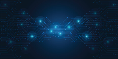 Wall Mural - tech blue futuristic circuit board abstract banner. abstract blue technology communication concept b