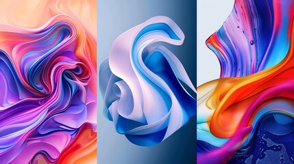 Canvas Print - Abstract colorful 3D backgrounds with wavy shapes.