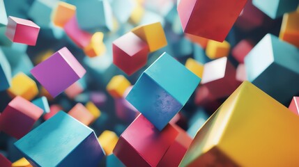 Canvas Print - Abstract background with colorful, 3D, floating cubes.