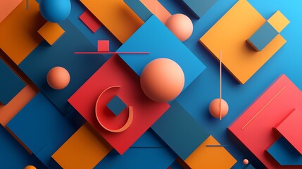 Wall Mural - Abstract 3D render of colorful geometric shapes.