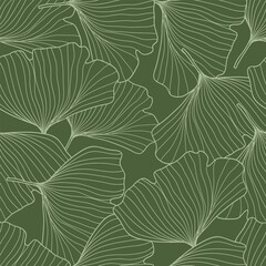 Wall Mural - Seamless pattern hand- drawn gingko leaf on green background.Vector illustration