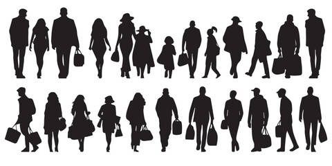 Wall Mural - Silhouette people man and women in various poses collection.