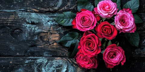 Wall Mural - roses on wooden background