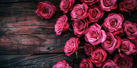 Poster - roses on wooden background