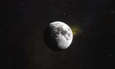 Wall Mural - A bright and detailed view of the Moon illuminated in the darkness of space
