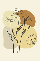 Wall Mural - abstract flowers and butterfly modern botanical boho single line art.vector illustration