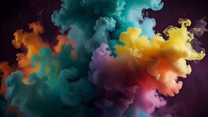 Canvas Print - Abstract colorful, multicolored smoke spreading, bright background for advertising or design, wallpaper for gadget. Neon lighted smoke texture, blowing clouds Generative AI