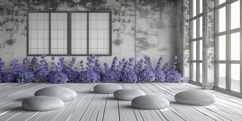 Poster - zen garden with stone wall