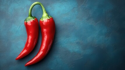 Two red chili peppers on a blue background.