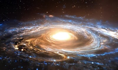 Wall Mural - a brilliantly glowing spiral galaxy set against the vast darkness of space.