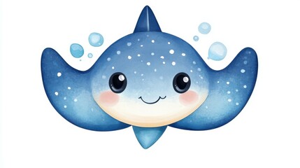 Wall Mural - Adorable stingray clipart in D watercolor style, perfect for aquatic themes. A bright, cheerful addition to your projects.