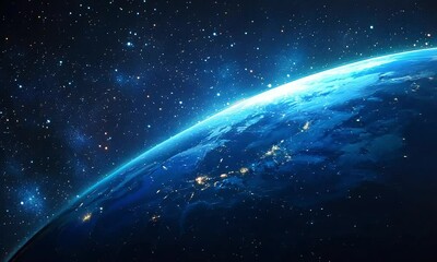 Wall Mural - A breathtaking view of Earth with a blue glow, set against the backdrop of space.