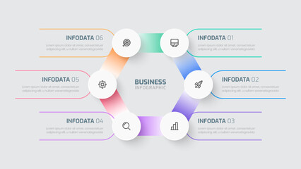 Wall Mural - Business infographic template with hexagon shape circle label 6 options and icon for presentation