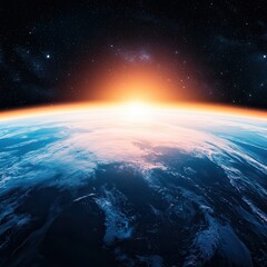 Wall Mural - Earth from Space with Sunrise.