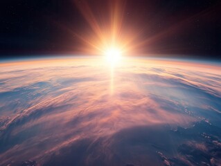 Wall Mural - Sunrise Over Earth From Space.