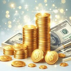 Free  Money vector money photo Gold coins and banknotes 3d cartoon style icon black Friday 
