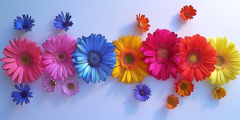 Wall Mural - colorful flowers on white