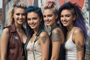 Attractive teen punk girls stylish and smilling