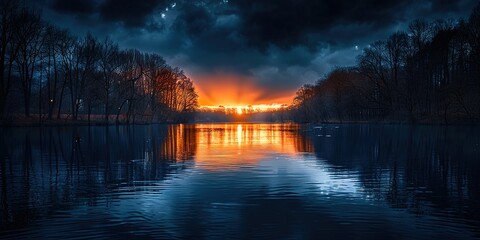 Wall Mural - sunset over the lake