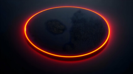 Wall Mural - Red neon circle on a dark textured background.