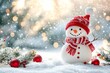© InfiniteStudio - Cheerful snowman in a winter landscape with festive decorations spreading holiday joy and greetings for Christmas and New Year celebrations