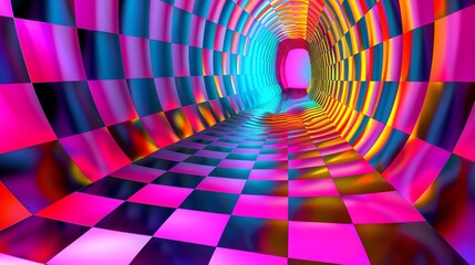 Wall Mural - A colorful checkered tunnel.