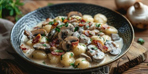 Wall Mural - Gnocchi with Creamy Mushroom and Bacon Sauce