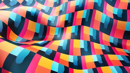 Wall Mural - An abstract design of colorful squares in a wave pattern.