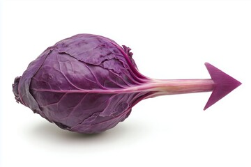 Wall Mural - Red Cabbage Direction: A vibrant red cabbage with a pink arrow stemming out, pointing right, isolated on white. 