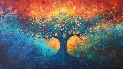 Canvas Print - Abstract Tree Painting with Vibrant Colors and Texture