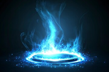 Portal light effect on a dark background. Light bright blue swirl. Bright light round teleport podium. Magic gate in a fantasy game. Vector 10 EPS , ai