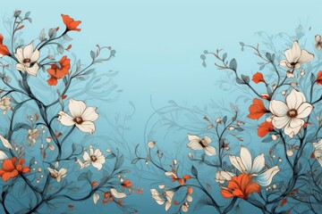 Blue background wallpaper with floral pattern