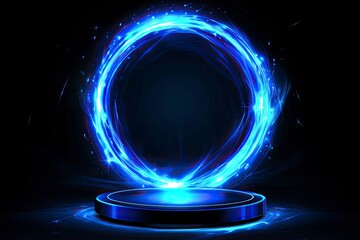 Portal light effect on a dark background. Light bright blue swirl. Bright light round teleport podium. Magic gate in a fantasy game. Vector 10 EPS , ai