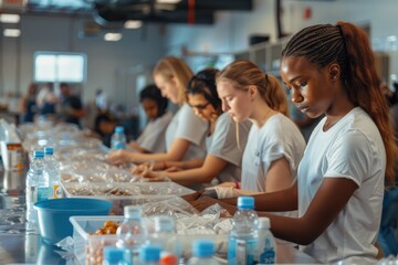 Wall Mural - A group of young women are working together in a kitchen