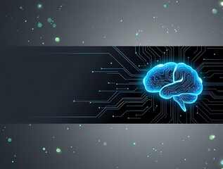 human brain made from circuit board, with light blue and teal color theme on isolated black background for web banner design Generative AI  