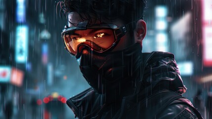 Cyberpunk cyborg ninja man. ai generated image