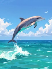 Dolphin Leaping Through the Turquoise Waves