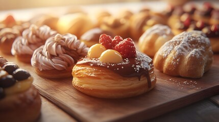 A close-up of 3D-rendered hand-crafted pastries with warm vintage tones