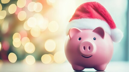 Poster - Piggy bank wearing Santa hat