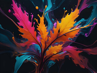 Wall Mural - abstract Neon autumn Luminous Flow Exploring the Magic of Liquid Art in Oil Paint