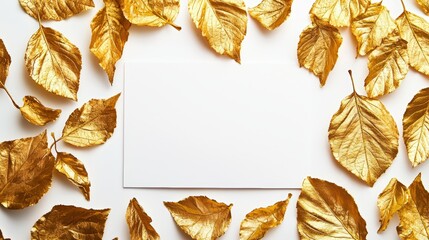 Wall Mural - Golden leaves frame blank card