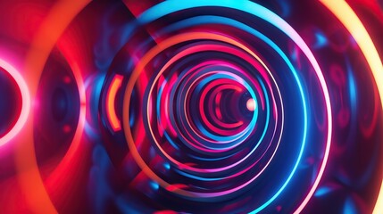 Canvas Print - Abstract Neon Circle Tunnel