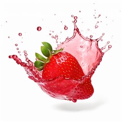 Wall Mural - Falling on strawberry's with strawberry juice splash isolated on a white background