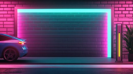 Wall Mural - high-tech urban charging station, electric vehicle, neon glow, ultra-modern setting
