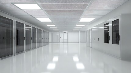 Sticker - Modern Server Room Corridor with Glass Doors