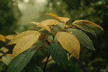 Canvas Print - Rain-soaked Leaves in a Lush Forest Setting