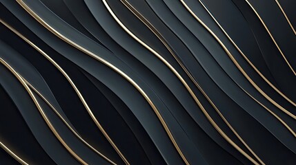 Wall Mural - Abstract Black and Gold Curved Lines Background