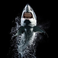 Sticker - Great White Shark Leaping From Water With Open Mouth