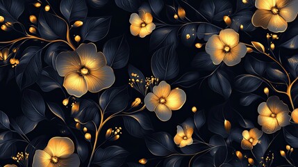 Poster - Golden Floral Pattern on Dark Background