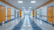 © pamungkas - Modern School Hallway with Bright Fluorescent Lighting and Blue and White Tile Floor
